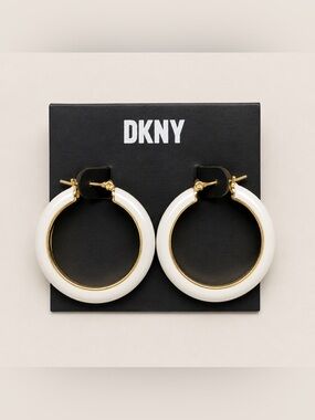 DKNY Cream and Gold Chunky Hoop Earrings
